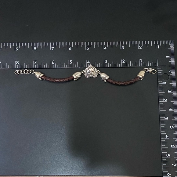 Retired BRIGHTON Cupid’s Bandit Silver Heart Brown Braided Leather Bracelet 26g - Picture 9 of 13